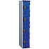 Svařovaná šatní skříň Acial, 1 sloupec, 4 boxy, 300 mm, cylindrický zámek, šedá/modrá