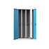 Vertikální skříň s výsuvnými perfopanely, 1044 x 655 x 1950 mm, 3 x panel, šedá-modrá