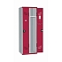 Svařovaná šatní skříň Acial, 2 oddíly, 300 mm, otočný uzávěr, šedá/červená
