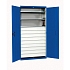 Dílenská skříň se zásuvkami Bott Cubio, 200 x 105 x 65 cm, 3 police, 9 zásuvek, šedá-modrá