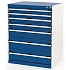 Dílenská zásuvková skříň Bott Cubio, 100 x 80 x 52,5 cm, 7 zásuvek, šedá-modrá
