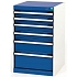 Dílenská zásuvková skříň Bott Cubio, 80 x 52,5 x 65 cm, 6 zásuvek, šedá-modrá