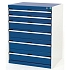 Dílenská zásuvková skříň Bott Cubio, 100 x 80 x 65 cm, 6 zásuvek, šedá-modrá