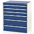 Dílenská zásuvková skříň Bott Cubio, 90 x 80 x 65 cm, 6 zásuvek, šedá-modrá