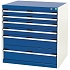 Dílenská zásuvková skříň Bott Cubio, 80 x 80 x 65 cm, 6 zásuvek, šedá-modrá