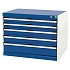 Dílenská zásuvková skříň Bott Cubio, 60 x 80 x 65 cm, 5 zásuvek, šedá-modrá