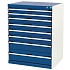Dílenská zásuvková skříň Bott Cubio, 100 x 80 x 65 cm, 8 zásuvek, šedá-modrá