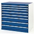 Dílenská zásuvková skříň Bott Cubio, 100 x 105 x 65 cm, 8 zásuvek, šedá-modrá