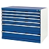 Dílenská zásuvková skříň Bott Cubio, 80 x 105 x 65 cm, 6 zásuvek, šedá-modrá