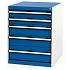 Dílenská zásuvková skříň Bott Cubio, 80 x 65 x 75 cm, 5 zásuvek, šedá-modrá