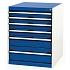Dílenská zásuvková skříň Bott Cubio, 80 x 65 x 75 cm, 6 zásuvek, šedá-modrá