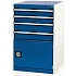 Dílenská zásuvková skříň Bott Cubio, 100 x 65 x 75 cm, 4 zásuvky, 1 skříňka, šedá-modrá