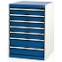 Dílenská zásuvková skříň Bott Cubio, 90 x 65 x 75 cm, 7 zásuvek, šedá-modrá