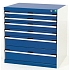 Dílenská zásuvková skříň Bott Cubio, 80 x 80 x 75 cm, 6 zásuvek, šedá-modrá