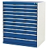 Dílenská zásuvková skříň Bott Cubio, 120 x 105 x 75 cm, 10 zásuvek, šedá-modrá