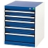 Dílenská zásuvková skříň Bott Cubio, 60 x 52,5 x 52,5 cm, 5 zásuvek, šedá-modrá