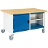 Mobilní dílenský stůl Bott Cubio Storage, 84 x 150 x 75 cm, skříňka, otevřený prostor s policí, multiplex, šedá-modrá