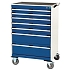 Mobilní zásuvková skříň Bott Cubio, 108,5 x 80 x 65 cm, 7 zásuvek, rohož, šedá-modrá