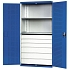 Dílenská skříň se zásuvkami Bott Cubio, 200 x 105 x 65 cm, 2 police, 6 zásuvek, šedá-modrá