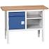 Dílenský stůl Bott Verso, výškově nastavitelný, 83-93 x 125 x 60 cm, multiplex, 1 zásuvka, 1 skříňka, 1 police, šedá-modrá