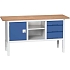Dílenský stůl Bott Verso, výškově nastavitelný, 83-93 x 175 x 60 cm, multiplex, 3 zásuvky, 1 police, 1 skříňka, šedá-modrá