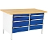 Dílenský stůl Bott Cubio Storage, 84 x 150 x 75 cm, 6 zásuvek, multiplex, šedá-modrá