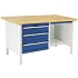 Dílenský stůl Bott Cubio Storage, 84 x 150 x 75 cm, 3 zásuvky, police, multiplex, šedá-modrá