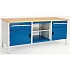 Dílenský stůl Bott Cubio Storage, 84 x 200 x 75 cm, 2 skříňky, 2 zásuvky, otevřený prostor s policí, linoleum, šedá-modrá