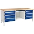Dílenský stůl Bott Cubio Storage, 84 x 200 x 75 cm, 6 zásuvek, police, multiplex, šedá-modrá