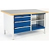 Dílenský stůl Bott Cubio Storage, 84 x 150 x 75 cm, 3 zásuvky, otevřený prostor s policí, linoleum, šedá-modrá