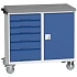 Údržový zásuvkový vozík Bott Verso, 98 x 105 x 60 cm, 6 zásuvek, skříňka, linoleum, šedá-modrá