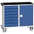 Údržový zásuvkový vozík Bott Verso, 96,5 x 105 x 55 cm, 7 zásuvek, skříňka, multiplex, šedá-modrá
