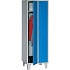 Svařovaná šatní skříň Walter na nohách, 2 oddíly, cylindrický zámek, šedá/modrá