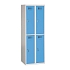 Svařovaná šatní skříň Rafael odlehčená, 4 oddíly, cylindrický zámek, šedá/sv. modrá