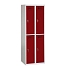 Svařovaná šatní skříň Rafael odlehčená, 4 oddíly, cylindrický zámek, šedá/tmavě červená
