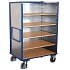 Vysoký skříňový vozík s madlem a 3 plnými stěnami, do 500 kg, 5 polic, 181 x 131,5 x 83 cm, modrý