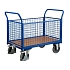 Plošinový vozík se dvěma madly s mřížovou výplní a bočními stěnami, do 500 kg, 101,5 x 119 x 70 cm, modrý