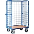 Vysoký policový vozík se 3 mřížovými bočnicemi, do 500 kg, 1 police, 182 x 119 x 72,5 cm, modrý