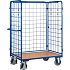 Vysoký policový vozík se 3 mřížovými bočnicemi, do 500 kg, 1 police, 182 x 139 x 82,5 cm, modrý