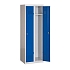 Svařovaná šatní skříň DURO POP, 2 oddíly, šedá/modrá, otočný uzávěr