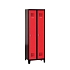 Svařovaná šatní skříň Patrick na nohách, 2 oddíly, cylindrický zámek, černá/červená