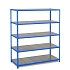 Kovový regál Rapid 2, 198 x 152,5 x 45,5 cm, 110 kg/police, 5 ocelových panelů, modrý