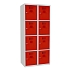  Svařovaná šatní skříň Oliver, 8 boxů, cylindrický zámek, šedá/červená