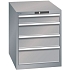 Dílenská zásuvková skříň LISTA, 564x725x700 mm, 4 zásuvky, šedá/stříbrná