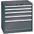 Dílenská zásuvková skříň LISTA, 5 zásuvek = 2x75 + 2x100 + 1x250 mm, 717x572x700mm, černá