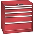 Dílenská zásuvková skříň LISTA, 5 zásuvek = 1x50 + 2x100 + 1x150 + 1x200mm, 717x572x700mm, červená