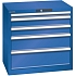 Dílenská zásuvková skříň LISTA, 5 zásuvek = 1x50 + 2x100 + 1x150 + 1x200mm, 717x572x700mm, fluorescentní modrá