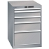 Dílenská zásuvková skříň LISTA, 5 zásuvek = 1x 50 + 2x 100 + 1x 200 + 1x 300mm, 564x725x850mm, šedá/stříbrná