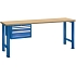 Dílenský pracovní stůl LISTA, 1500x700x890mm, nosnost 600 kg, 3 zásuvky, fluorescentně modrá