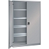 Dílenská skříň LISTA s policemi, 1250x580x1950mm, plné dveře, šedá stříbrná